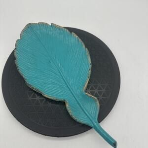 Teal Cast Iron Lea Shape Center Piece Or Wall Hanging